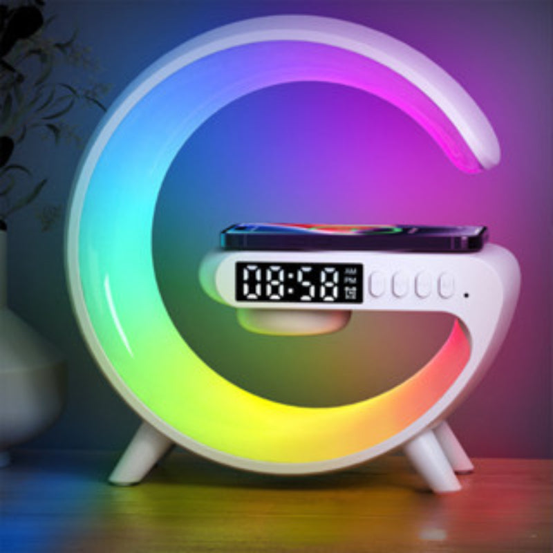 Luminária Bluetooth Inteligente Carregador Sem Fio Alarme Luz RGB